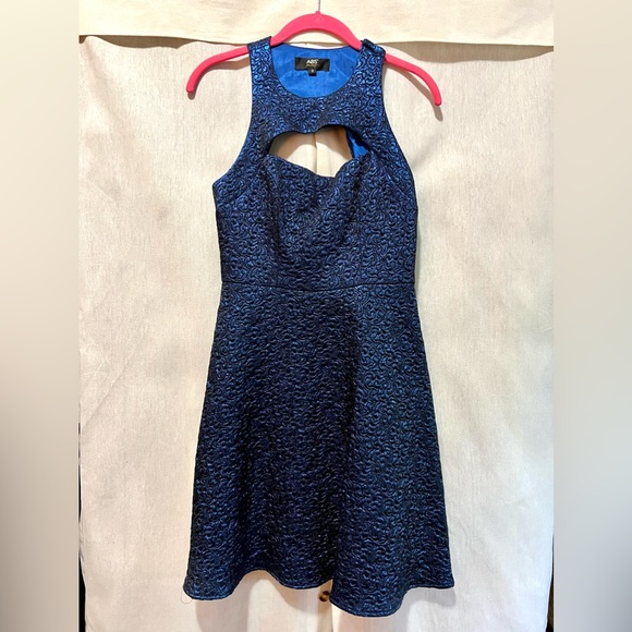 ABS Womens Blue Open Back Embroidered Metallic Flare Mini Dress Size 2 - Picture 2 of 6